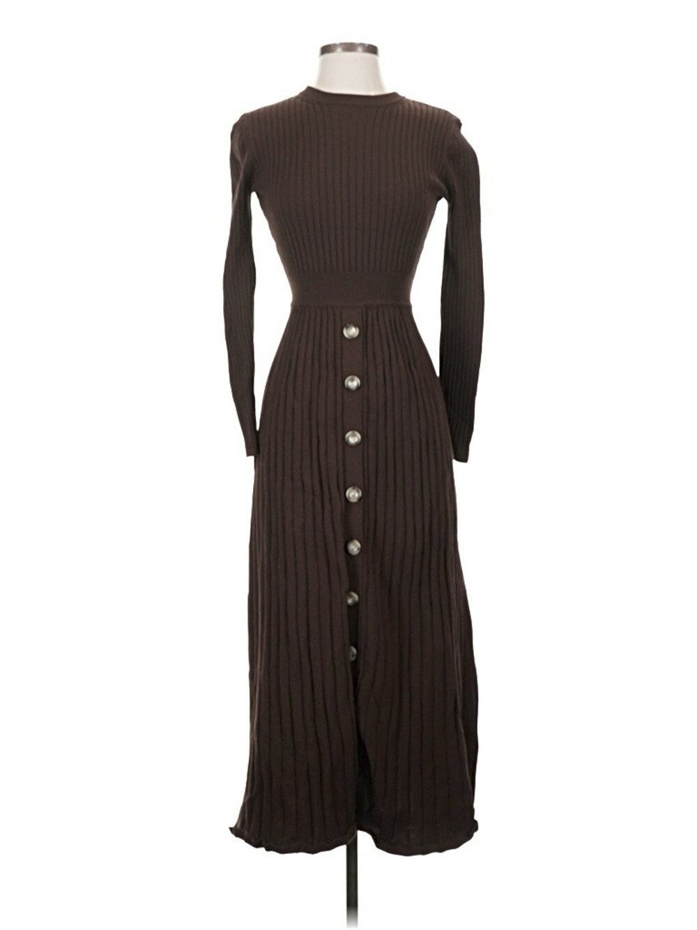Pearl By Lela Rose Brown Ribbed Cotton Brend Sweater Dress Midi XS